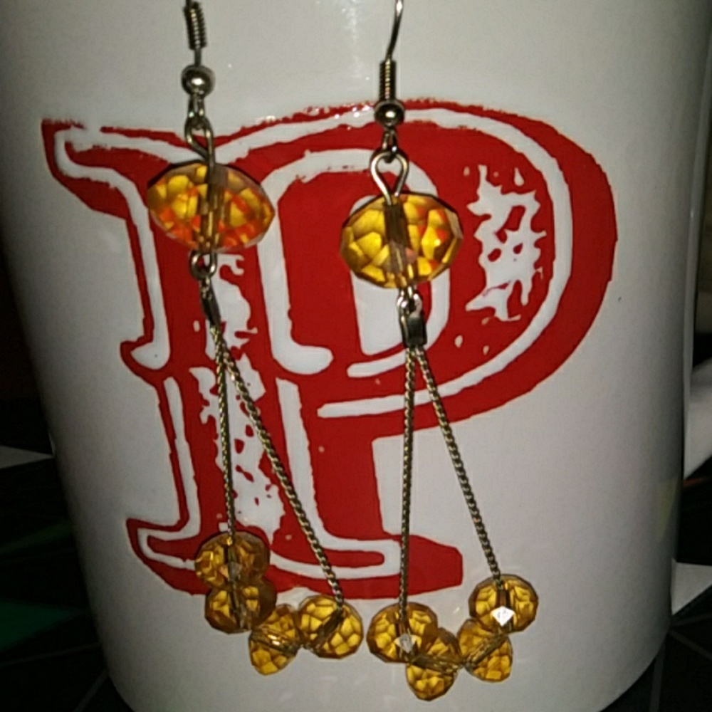 Handmade Yellow beaded drop earrings